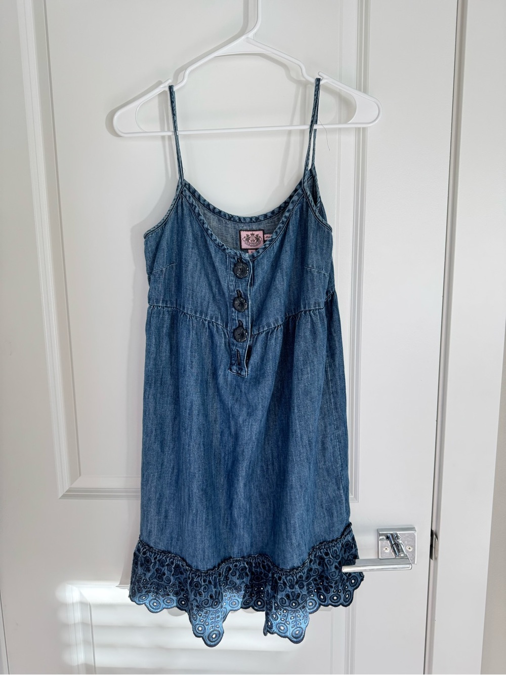 Juicy Couture Blue Denim Lace-Hem Spaghetti Strap Dress
